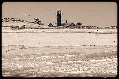 Summer Haze Over Monomoy Light on Cape Cod -Sepia Tone